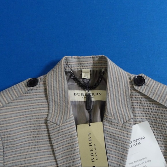 Burberry London Women’s Pin Striped Pant Suit Pale Flint Blue Sz 8 Cotton NWT - Picture 16 of 16